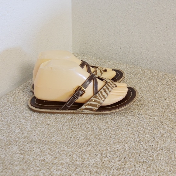Prada Brown Leather Calfhair Flat Sandals - Picture 1 of 6